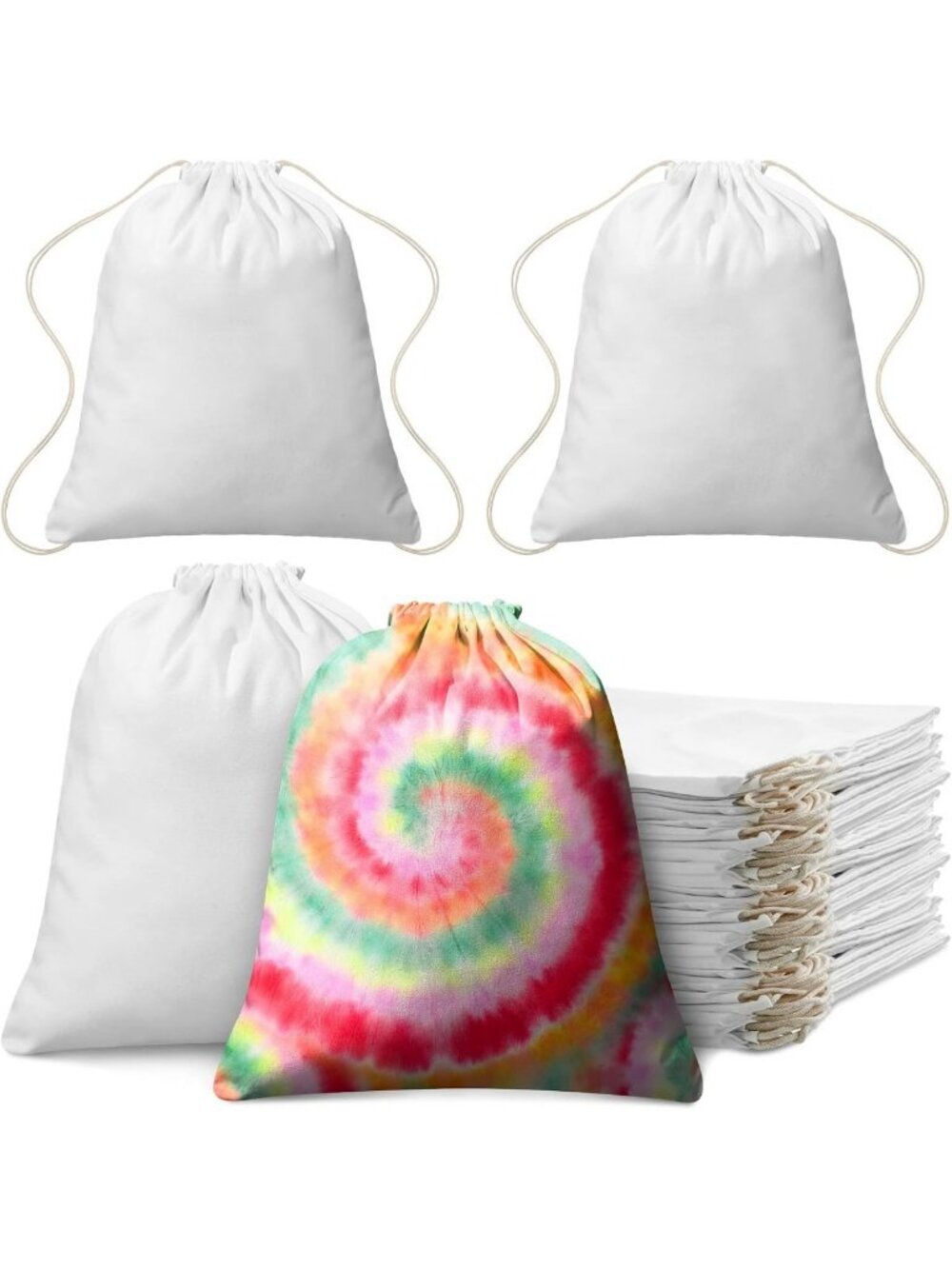 24 Pack Tie Dye Drawstring Bags - Colorful Cotton Storage, 14"x16" Size